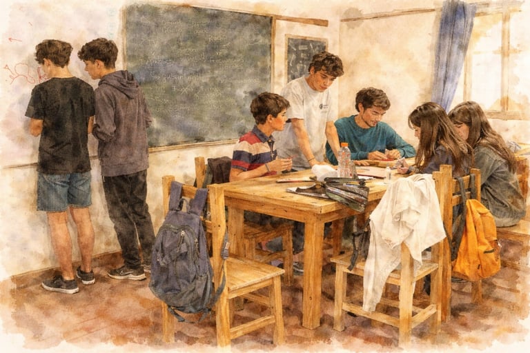 Estudiantes aprendiendo inglés en un aula moderna del Colegio Árbol del Norte